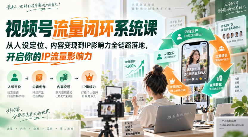 视频号流量闭环系统课，从人设定位、内容变现到IP影响力全链路落地，开启你的IP流量影响力-御文网