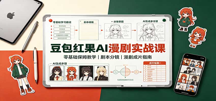 豆包红果AI漫剧实战课:零基础保姆教学,剧本分镜,漫剧成片指南-御文网