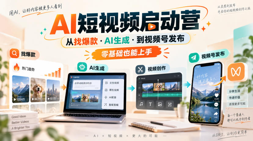 AI短视频启动营，从找爆款·AI生成·到视频号发布，零基础也能上手-御文网