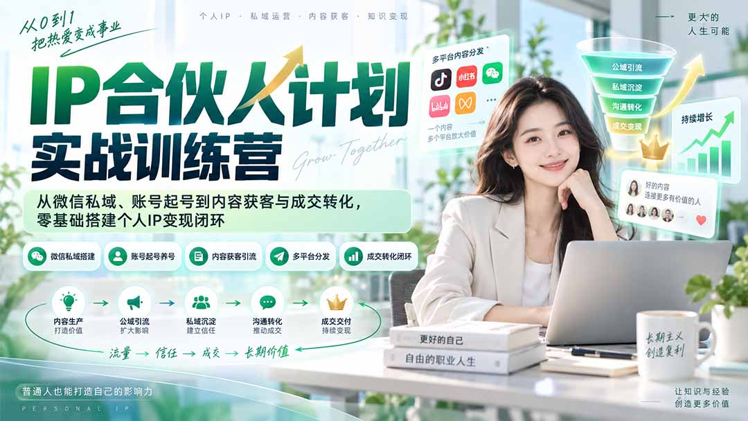 IP合伙人计划实战训练营-更新：从微信私域、账号起号到内容获客与成交转化，零基础搭建个人IP变现闭环-御文网