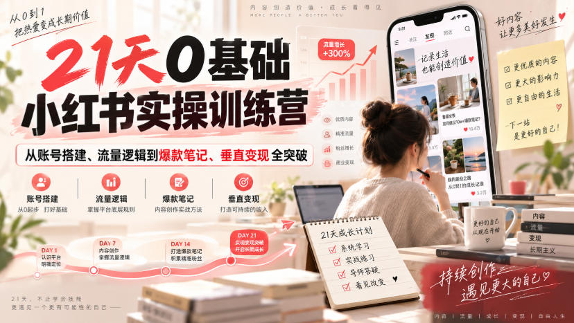 21天0基础小红书实操训练营｜从账号搭建、流量逻辑到爆款笔记、垂直变现全突破-御文网