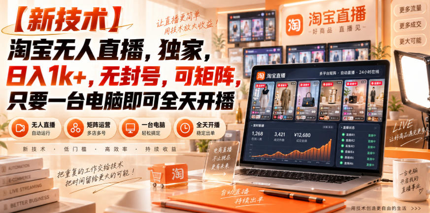 【独家新技术】淘宝无人直播,日入1k+,无封号,可矩阵,只要一台电脑即可全天开播【揭秘】-御文网