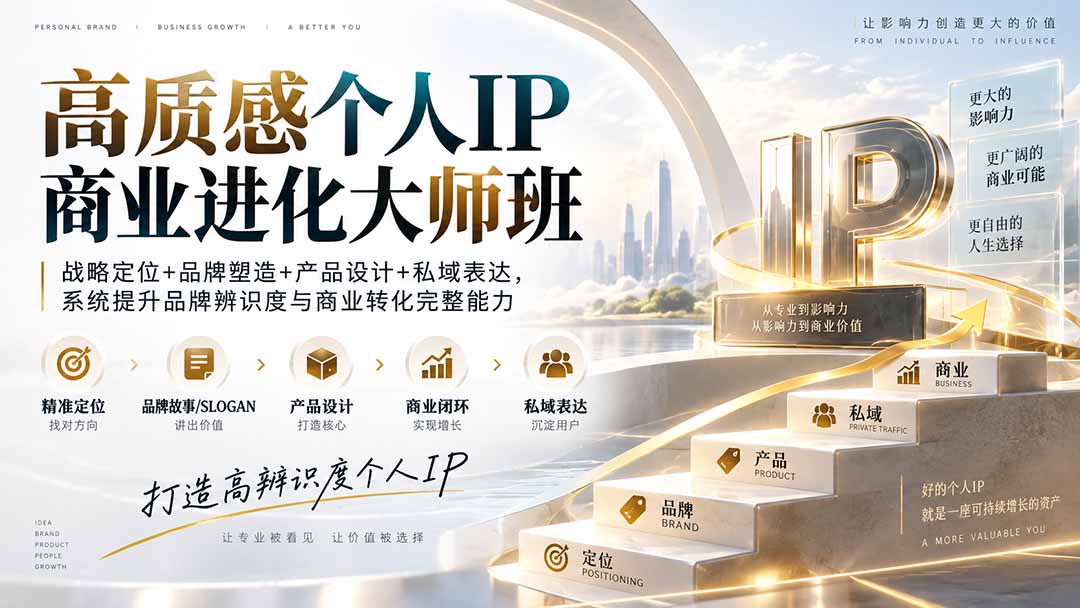 高质感个人IP商业进化大师班：战略定位+品牌塑造+产品设计+私域表达，系统提升品牌辨识度与商业转化完整能力-御文网