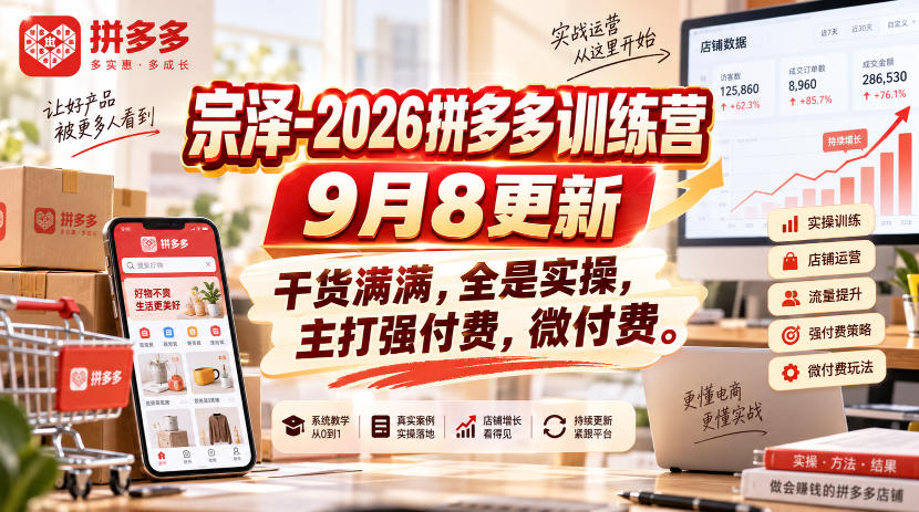 宗泽-2026拼多多训练营9月8更新，干货满满，全是实操，主打强付费，微付费-御文网