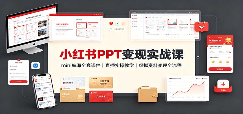 小红书PPT变现实战课：mini航海全套课件+直播实操教学，虚拟资料变现全流程-御文网