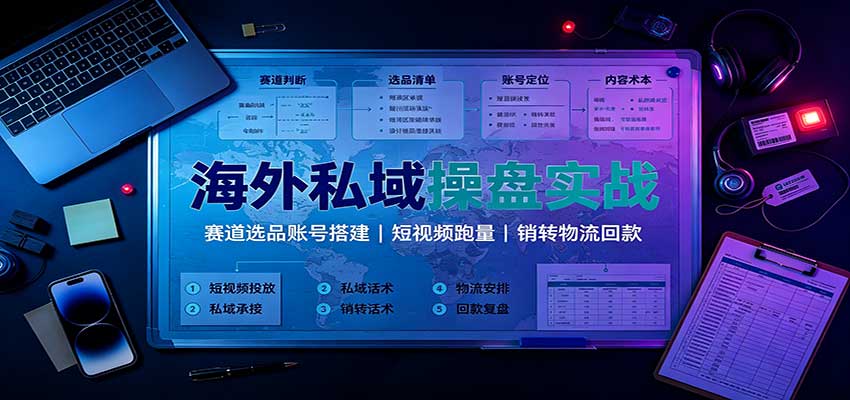 海外私域操盘实战：赛道选品账号搭建，短视频跑量，销转物流回款-御文网