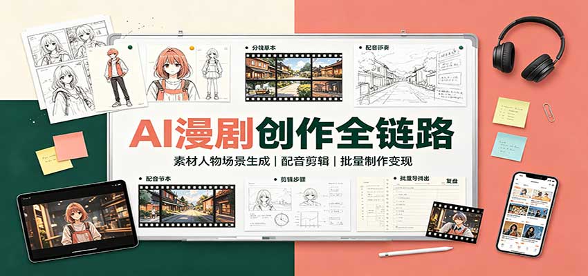 AI漫剧创作全链路：素材人物场景生成，配音剪辑，批量制作变现-御文网