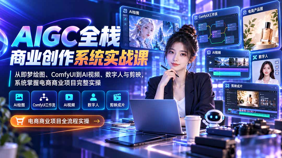 AIGC全栈商业创作系统实战课：从即梦绘图、ComfyUI到AI视频、数字人与剪映，系统掌握电商商业项目完整实操-御文网