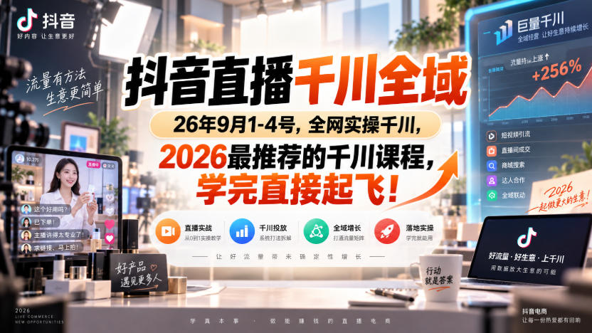 抖音直播千川全域26年9月1-4号，全网实操千川，2026最推荐的千川课程，学完直接起飞！-御文网
