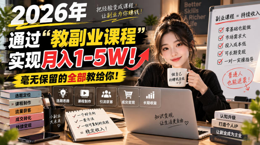 2026年通过“教副业课程”实现月入1-5W!毫无保留的全部教给你!【揭秘】-御文网