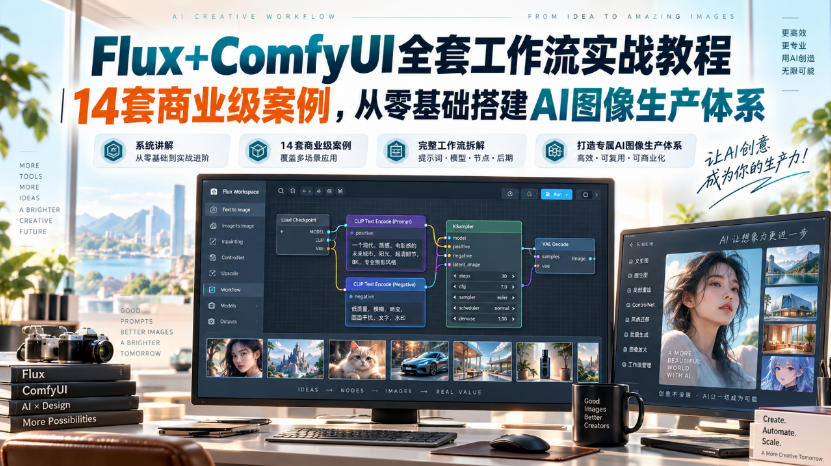 Flux+ComfyUI全套工作流实战教程｜14套商业级案例，从零基础搭建AI图像生产体系-御文网