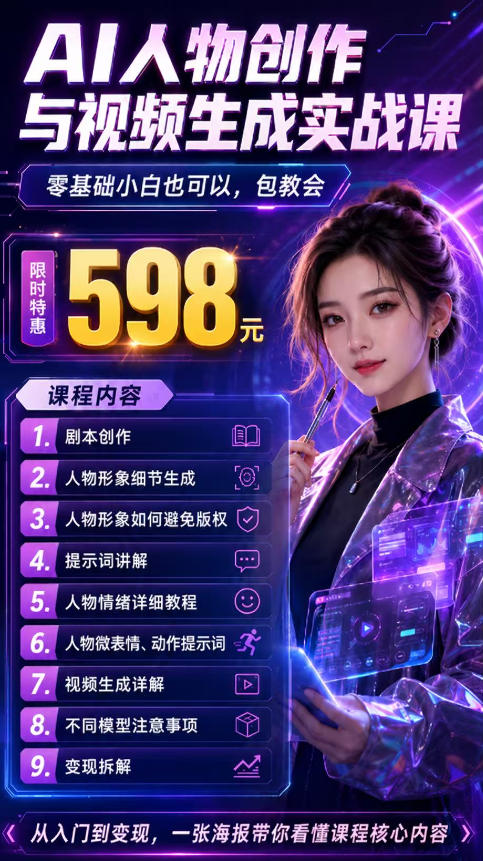 抖音5W粉丝博主的AI真人日系女孩制作教学，AI人物创作与视频生成实战课，新手也能快速起号涨粉变现