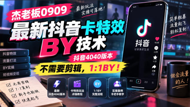 杰老板0909最新抖音卡特效搬运技术,抖音4040版本,不需要剪辑,1:1搬运!-御文网