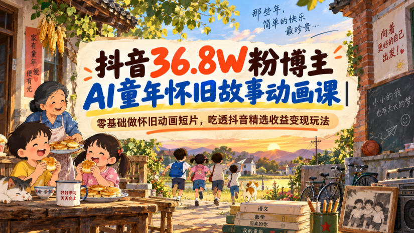 抖音36.8W粉博主AI童年怀旧故事动画课｜零基础做怀旧动画短片，吃透抖音精选收益变现玩法-御文网