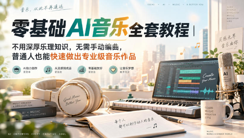 零基础AI音乐全套教程|不用深厚乐理知识,无需手动编曲,普通人也能快速做出专业级音乐作品-御文网