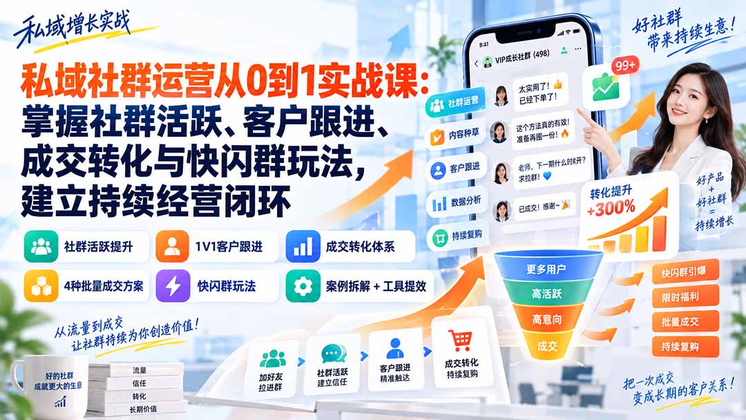 私域社群运营从0到1实战课:掌握社群活跃、客户跟进、成交转化与快闪群玩法,建立持续经营闭环-御文网