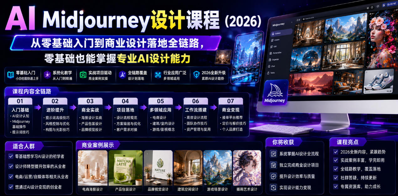 AI Midjourney设计课程(2026)，从零基础入门到商业设计落地全链路，零基础也能掌握专业AI设计能力(更新0913)-御文网