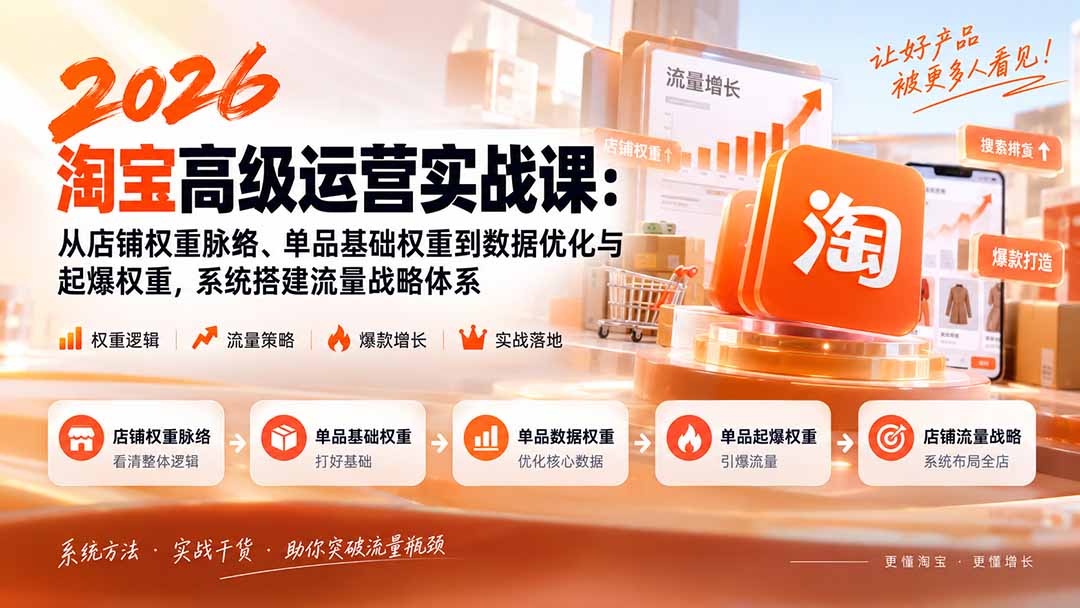 2026淘宝高级运营实战课：从店铺权重脉络、单品基础权重到数据优化与起爆权重，系统搭建流量战略体系-御文网