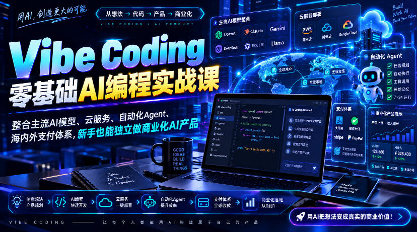 Vibe Coding零基础AI编程实战课-无水印，整合主流AI模型、云服务、自动化Agent、海内外支付体系，新手也能独立做商业化AI产品-御文网