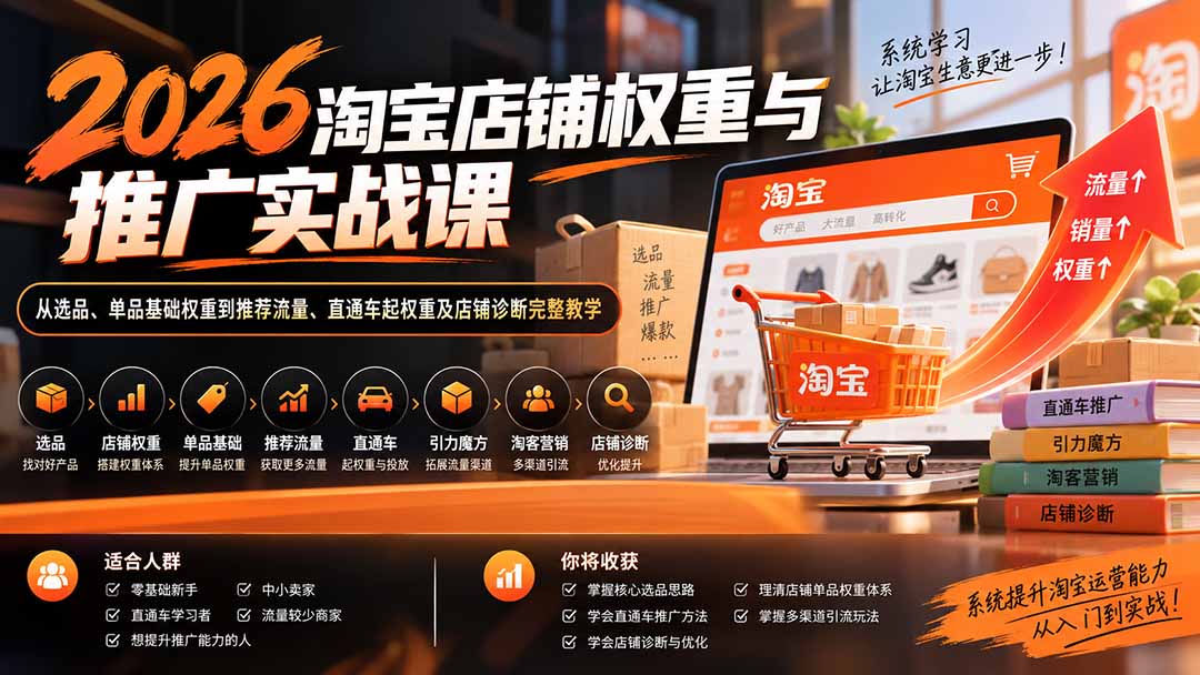 2026淘宝店铺权重与推广实战课:从选品、单品基础权重到推荐流量、直通车起权重及店铺诊断完整教学-御文网