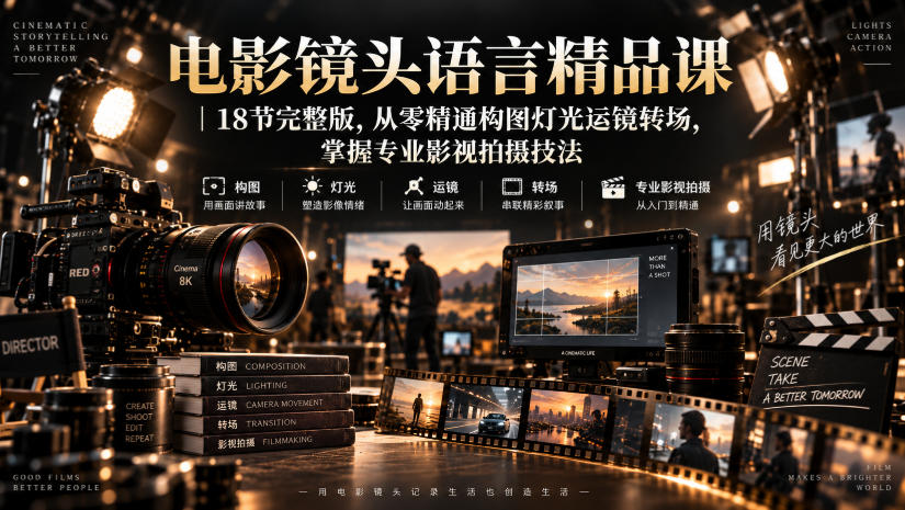 电影镜头语言精品课｜18节完整版，从零精通构图灯光运镜转场，掌握专业影视拍摄技法-御文网
