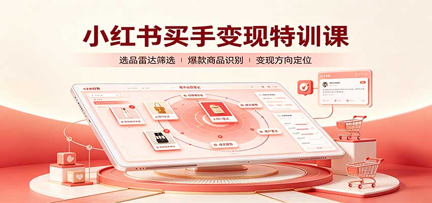 小红书买手变现特训课:账号定位养号起号,选品挂车,笔记标题封面全套教学-御文网