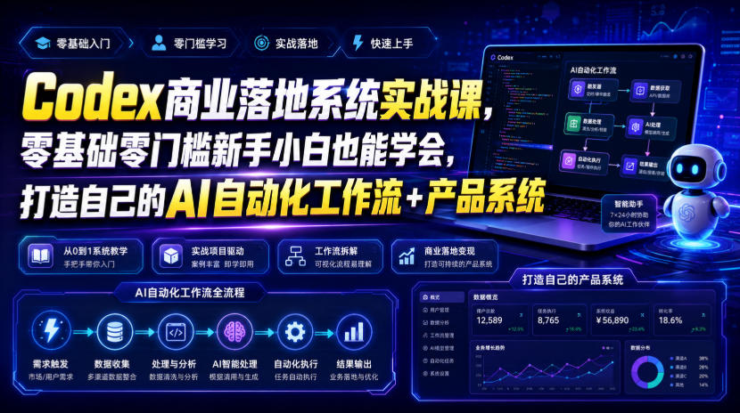 Codex商业落地系统实战课,零基础零门槛新手小白也能学会,打造自己的AI自动化工作流+产品系统(更新)-御文网