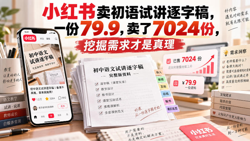 小红书卖初语试讲逐字稿，一份79.9，卖了7024份，挖掘需求才是真理-御文网