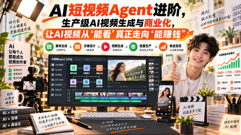 AI短视频Agent进阶,生产级AI视频生成与商业化,让AI视频从”能看”真正走向”能賺钱”-御文网