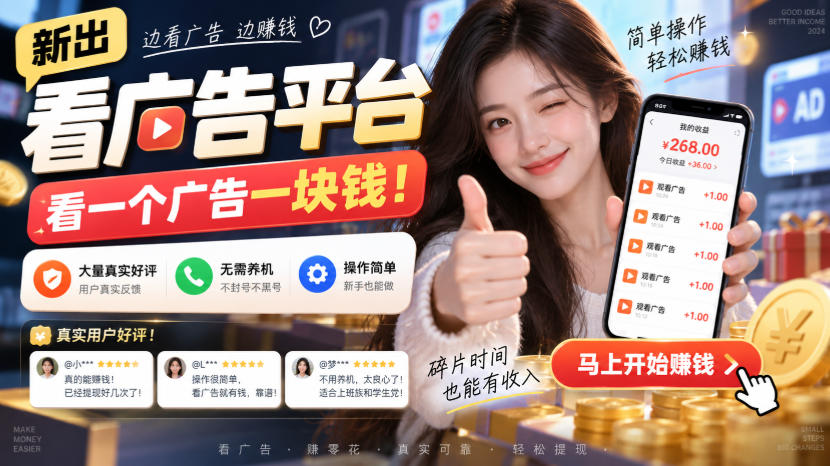 新出看广告平台,看一个广告一块钱,大量真实好评!无需养机、不会黑号,操作简单【揭秘】-御文网