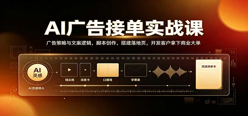 AI广告接单实战:广告策略与文案逻辑,脚本创作,搭建落地页,开发客户拿下商业大单-御文网