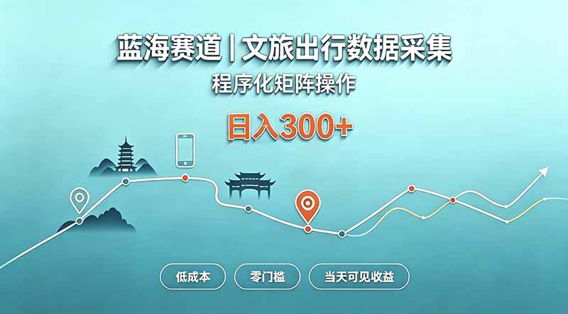 蓝海赛道 文旅出行数据采集 程序化矩阵操作 低成本 零门槛 当天可见收益 日入300+-御文网