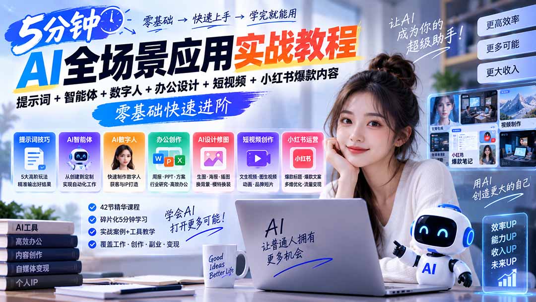 AI全场景应用实战教程｜提示词+智能体+数字人+办公设计+短视频+小红书爆款内容，零基础快速进阶-御文网