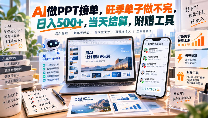 AI做PPT接单，旺季单子做不完，日入500+，当天结算，附赠工具【揭秘】-御文网
