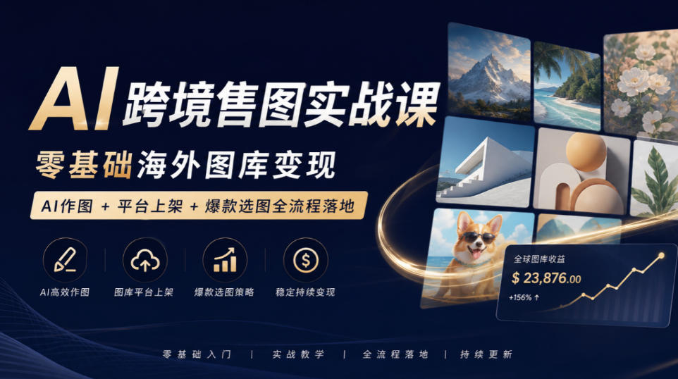AI跨境售图实战课，零基础海外图库变现，AI作图+平台上架+爆款选图全流程落地-御文网