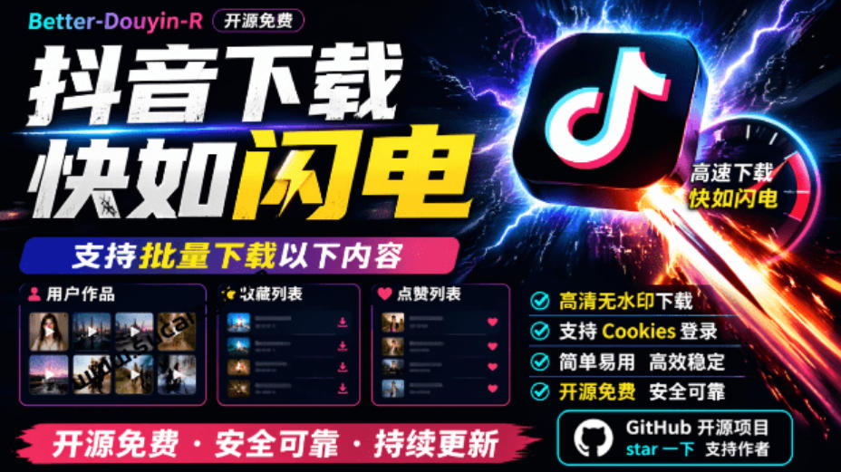 超级好用！抖音视频下载神器，支持批量下载用户作品收藏列表和点赞列表，开源完全免费Better-douyin-R-御文网