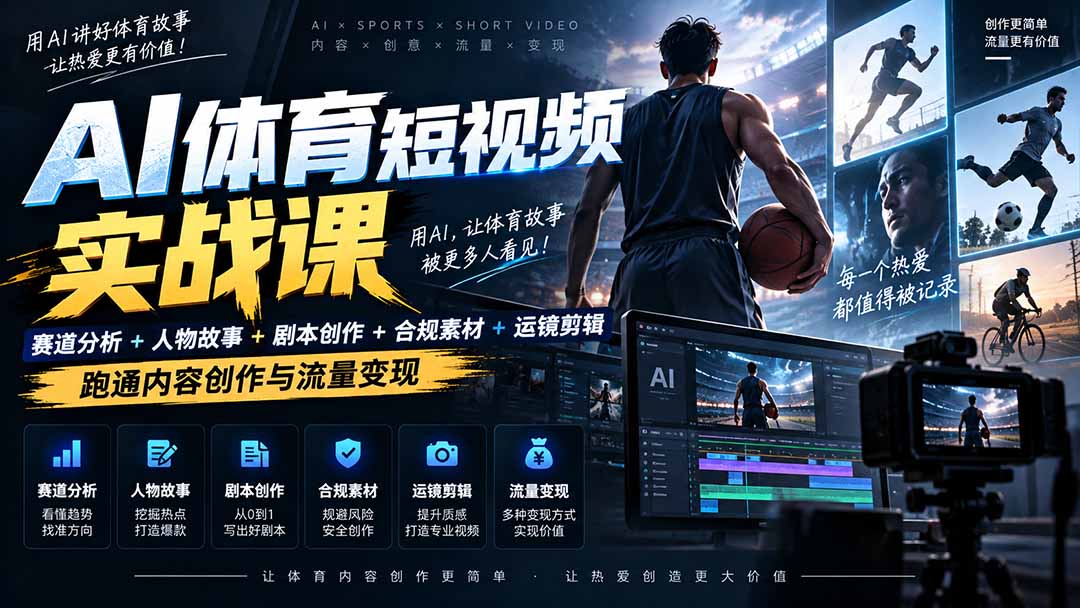 AI体育短视频赛道顶级玩法｜赛道分析+人物故事+剧本创作+版权处理+运镜剪辑，跑通流量变现-日赚1K+-御文网