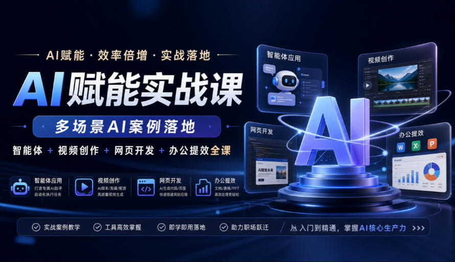 AI赋能实战课，多场景AI案例落地，智能体+视频创作+网页开发+办公提效全课-御文网