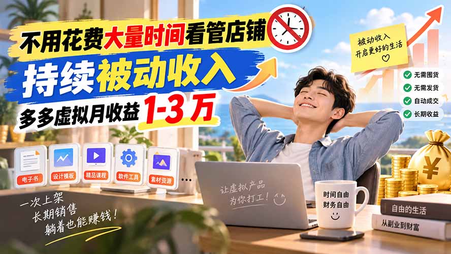 不用花费大量时间看管店铺，持续被动收入，多多虚拟月收益 1-3 万-御文网