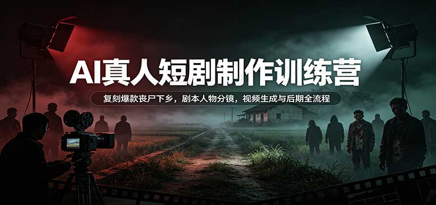 AI真人短剧制作训练营：复刻爆款丧尸下乡，剧本人物分镜，视频生成与后期全流程-御文网