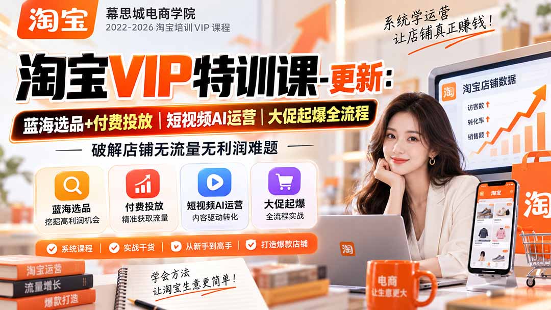 淘宝VIP特训课-更新0917:蓝海选品+付费投放|短视频AI运营|大促起爆全流程,破解店铺无流量无利润难题-御文网