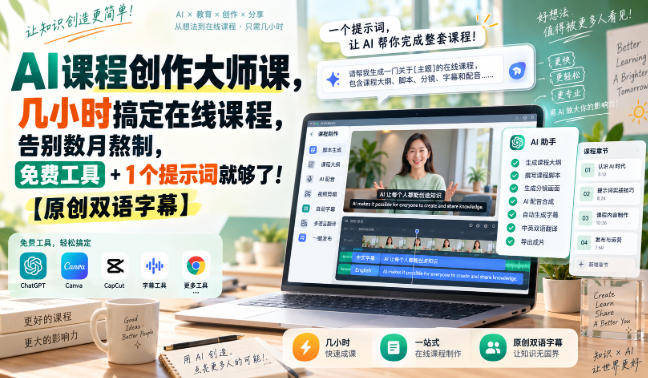 AI课程创作大师课,几小时搞定在线课程,告别数月熬制,免费工具+1个提示词就够了!【原创双语字幕】-御文网