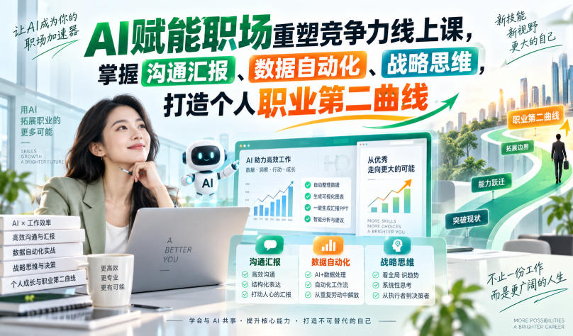 AI赋能职场重塑竞争力线上课,掌握沟通汇报、数据自动化、战略思维,打造个人职业第二曲线-御文网