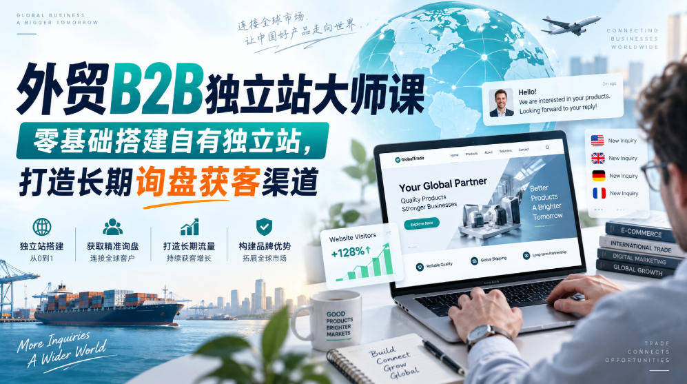 外贸B2B独立站大师课，零基础搭建自有独立站，打造长期询盘获客渠道-御文网