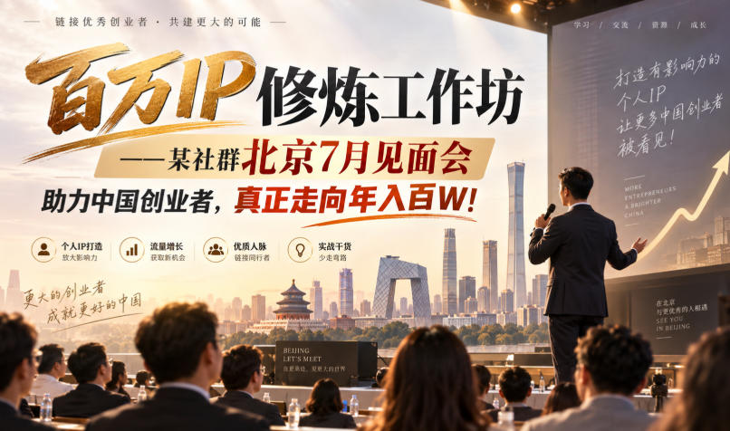 百万IP修炼工作坊——某社群北京7月见面会,助力中国创业者,真正走向年入百W!-御文网