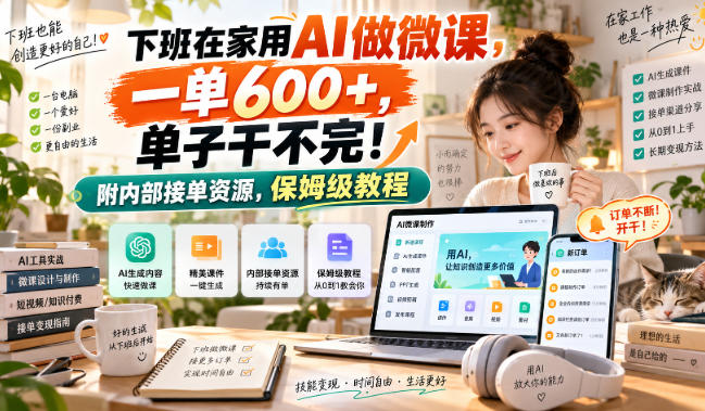下班在家用AI做微课,一单600+,单子干不完!附内部接单资源,保姆级教程【揭秘】-御文网
