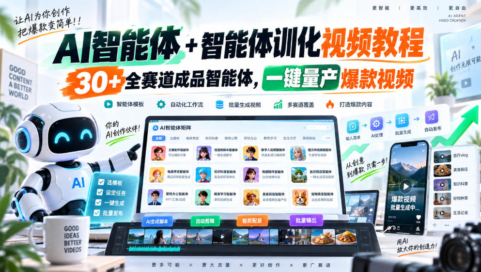 AI智能体+智能体训化视频教程，30+全赛道成品智能体，一键量产爆款视频-御文网