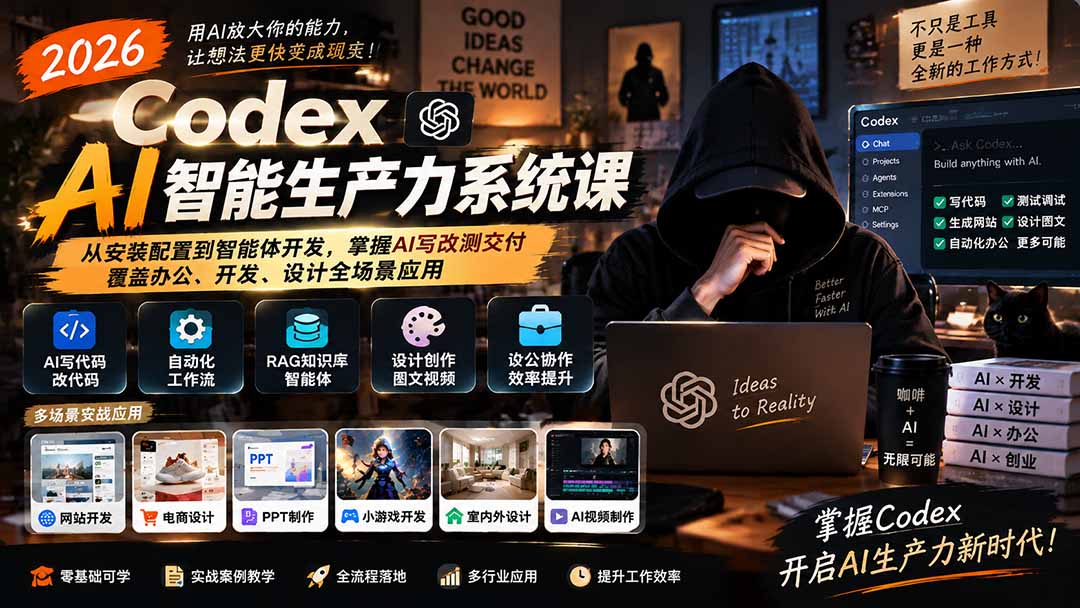 2026 Codex AI智能生产力系统课-更新｜从安装配置到智能体开发，掌握AI写改测交付，覆盖办公、开发、设计全场景应用-御文网