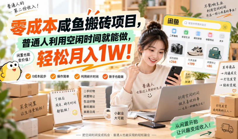 零成本咸鱼搬砖项目，普通人利用空闲时间就能做，轻松月入1W！【揭秘】-御文网