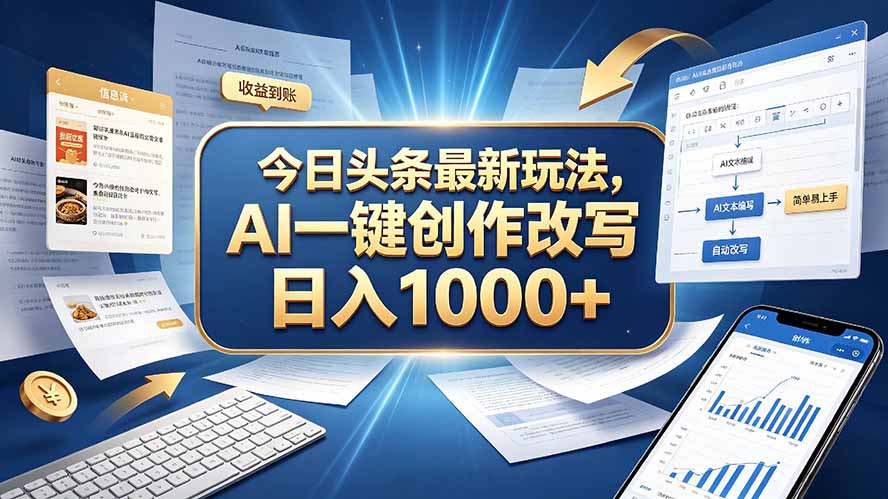 今日头条最新玩法，AI 一键创作改写，简单易上手，轻松日入 1000 +-御文网